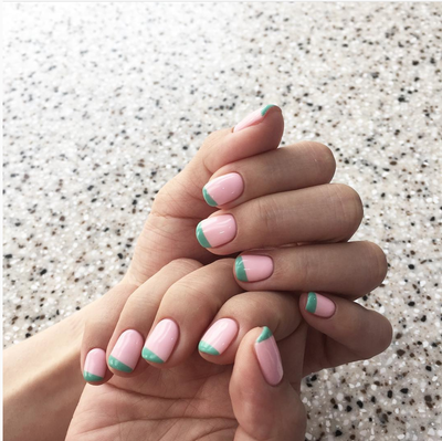 Pink and green nail art 