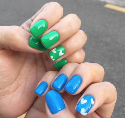 Green and blue nail art 