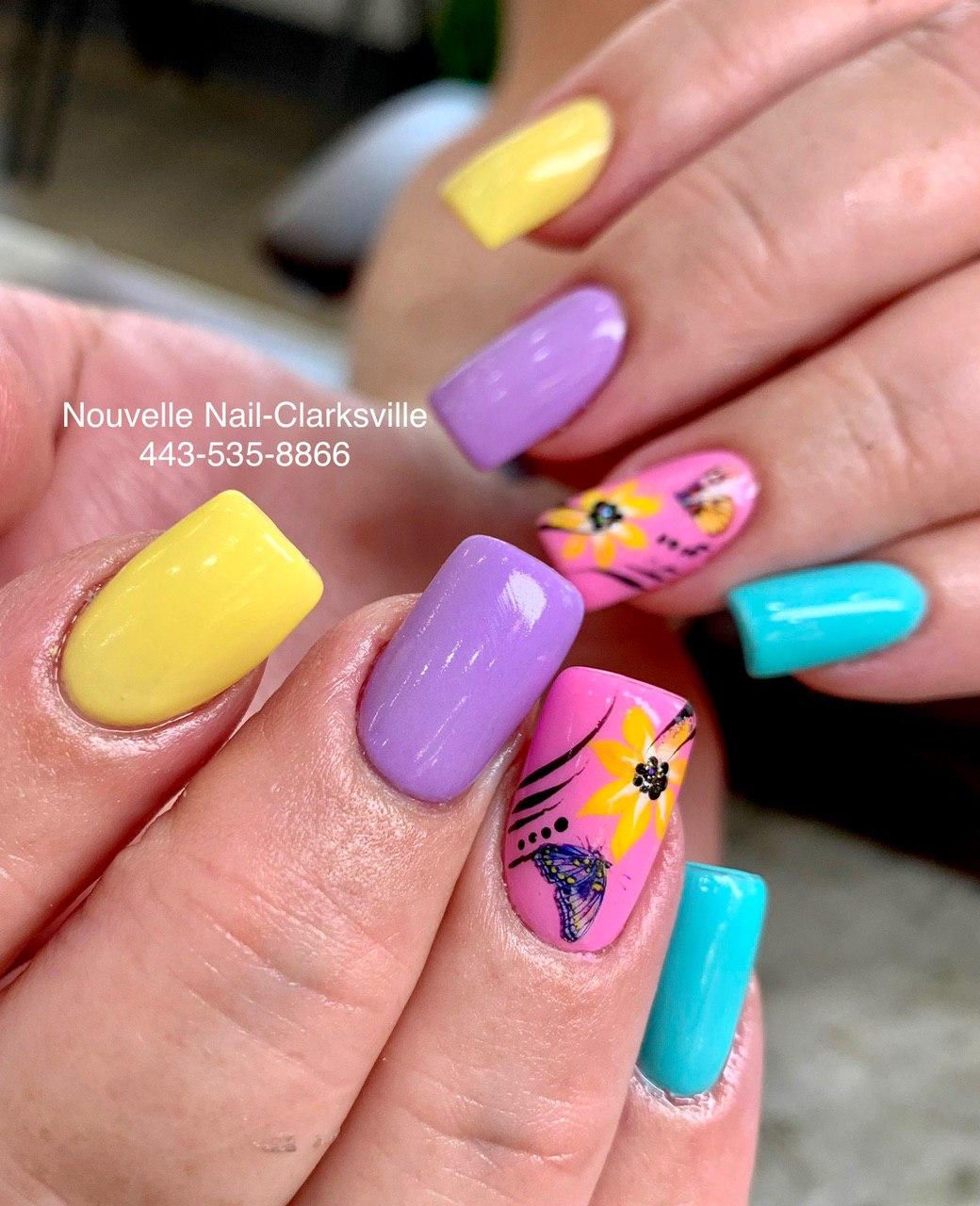 rainbow acrylic nails with designs