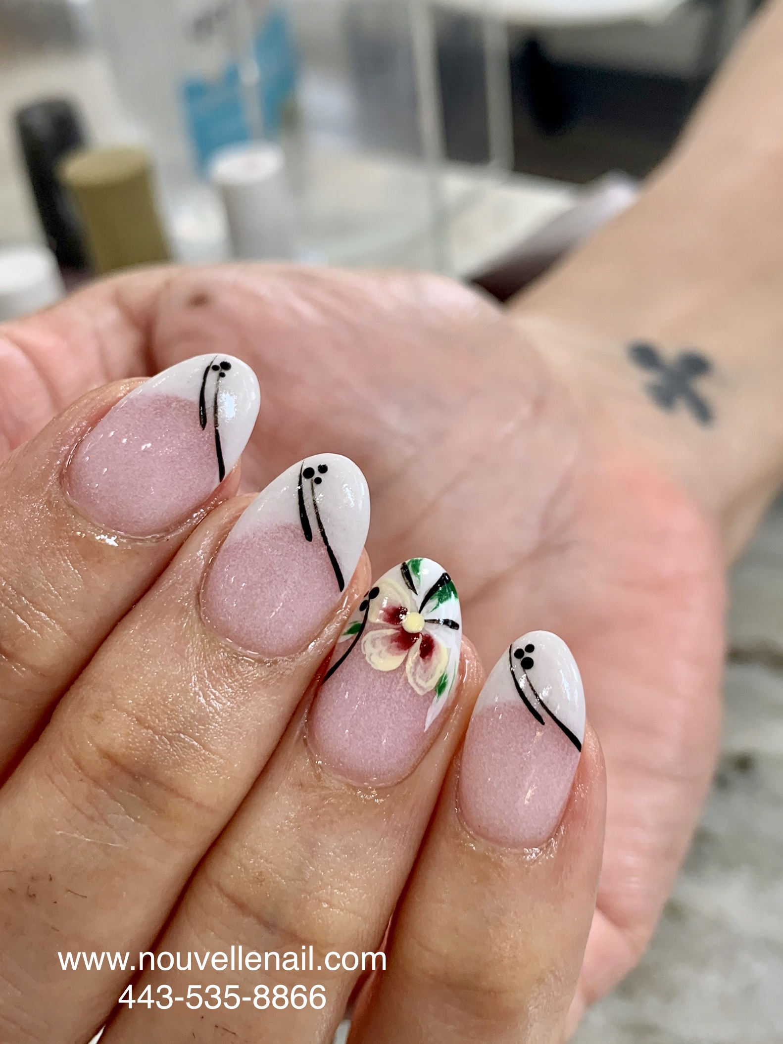 Fancy Nail designs on French Dip Manicure