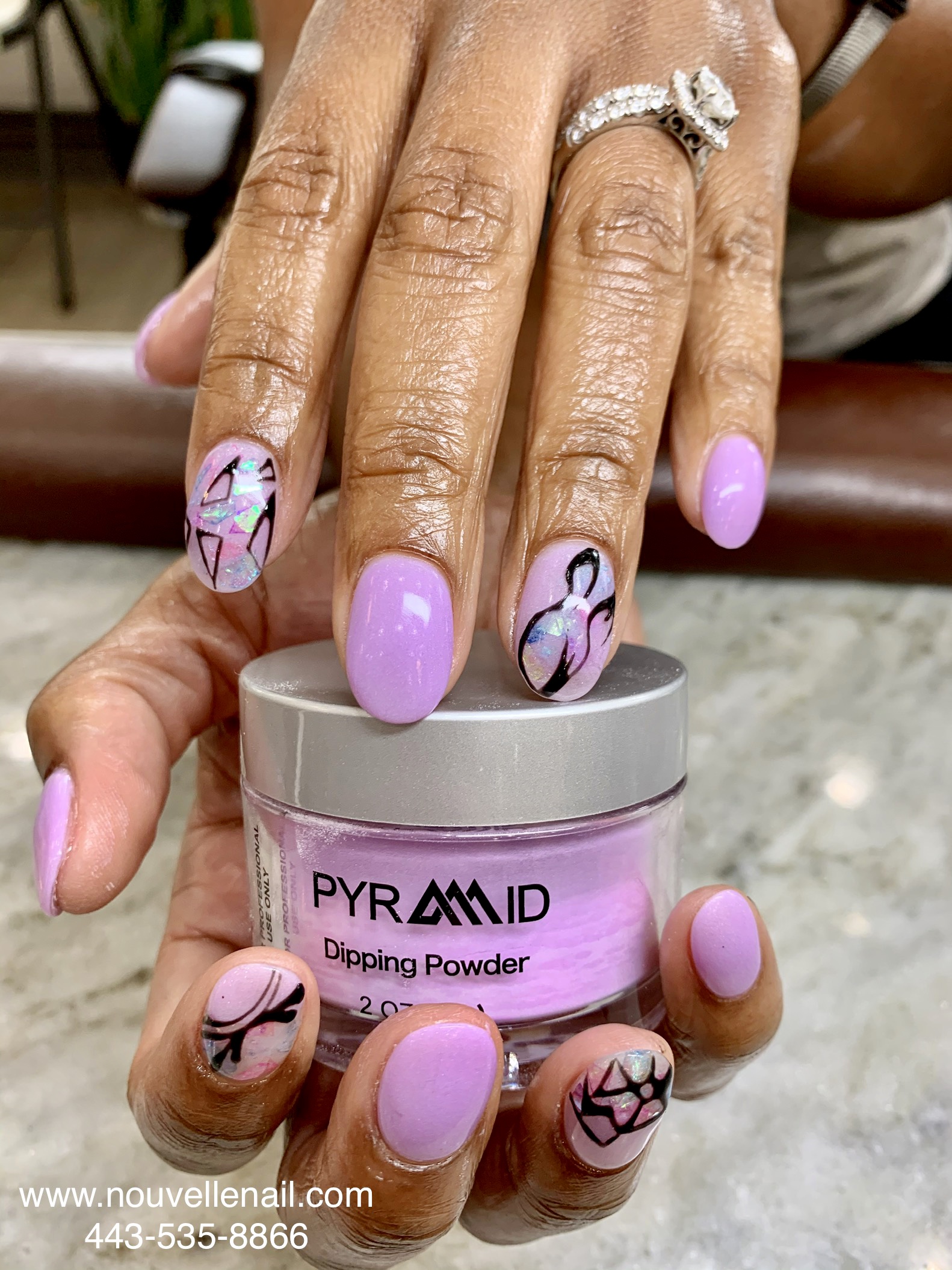 Purple dip Manicure with designs