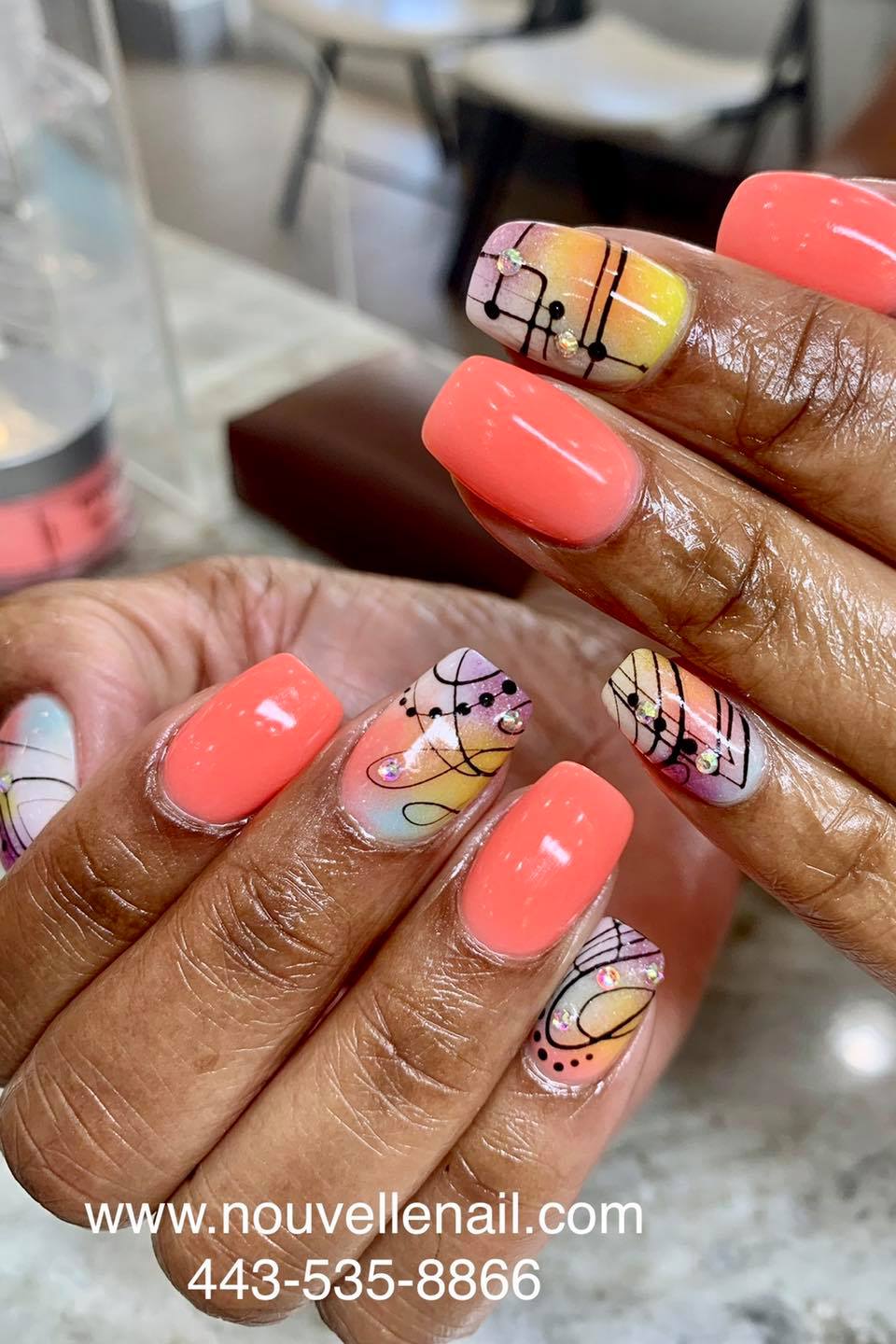 Dipping Powder manicure with free styled designs
