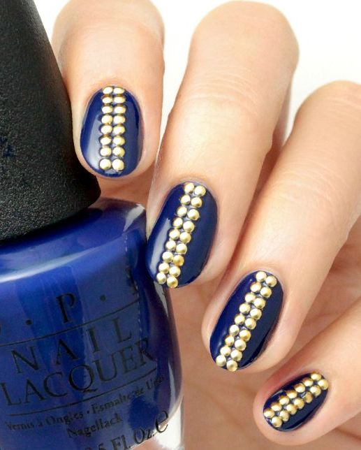 Navy Studs Fall Nail Design