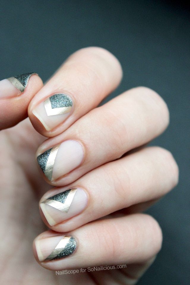 Metallic Chevron Fall Nail Art